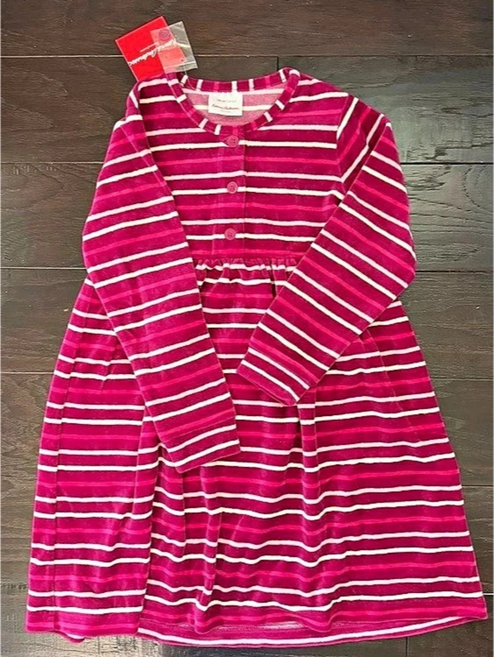 Hanna Andersson Striped Velour Dress Pink & White Girls sz 6-7